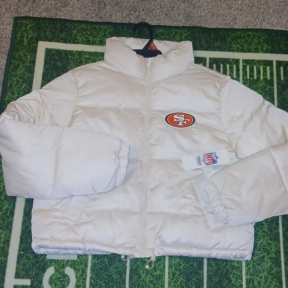 San Fransisco 49ers Womens Crop Top Women's White Puffer Full Zip Jacket Winter - Picture 4 of 4